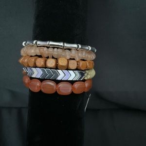 Multi brown and silver bead coiled bracelet